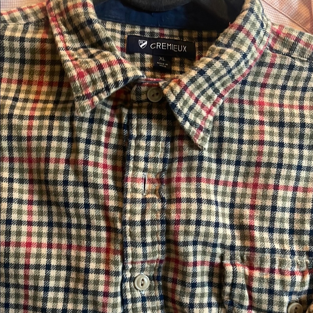 Daniel Cremieux Tan with Red, Olive and Blue Casual Button Down Shirt